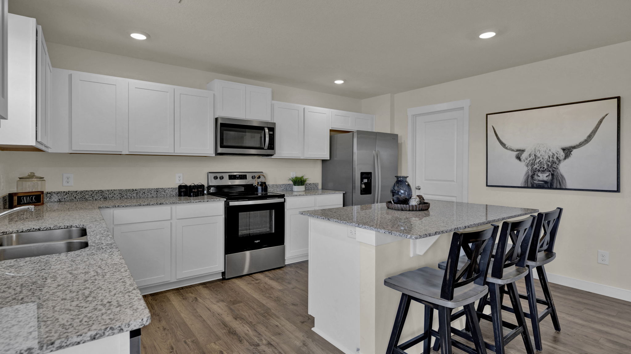 kitchen with large island and single window