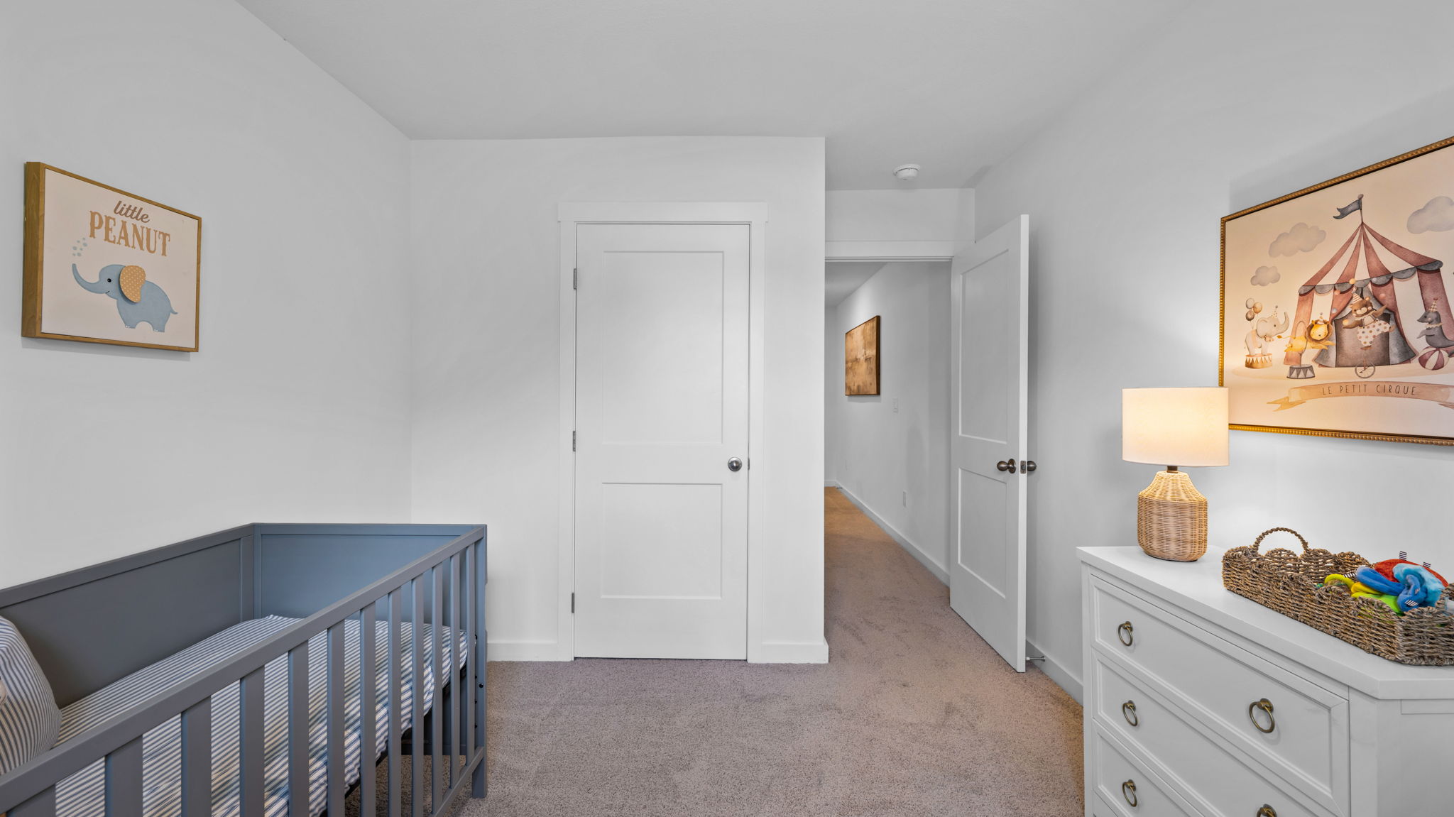 guest bedroom with carpet