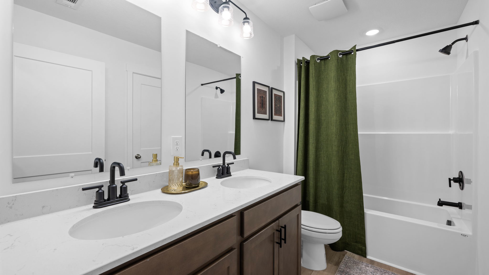 Guest bathroom with double sink bowls