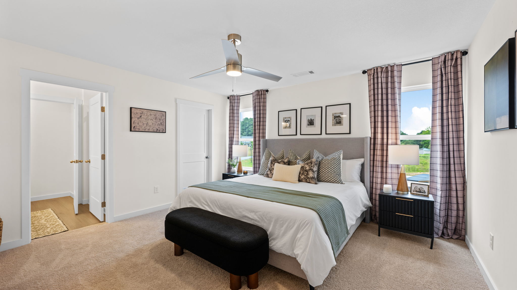 bedroom with double window