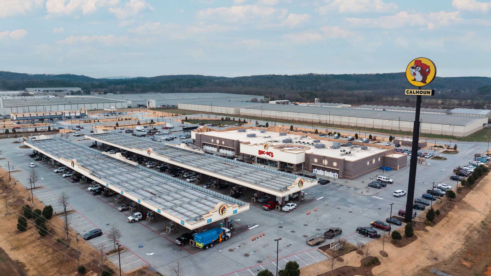 aerial shot of downtown calhoun