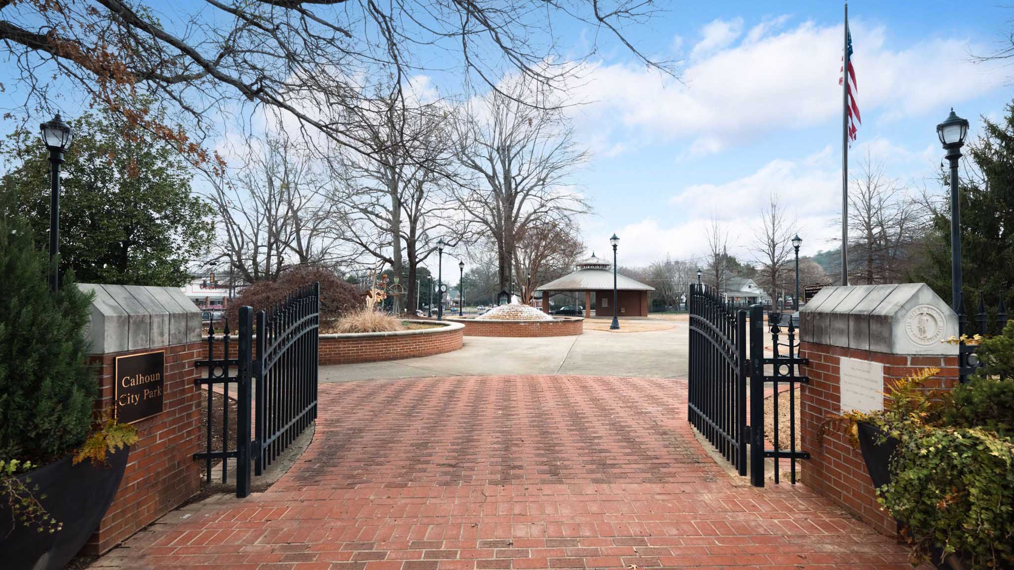 aerial shot of downtown calhoun