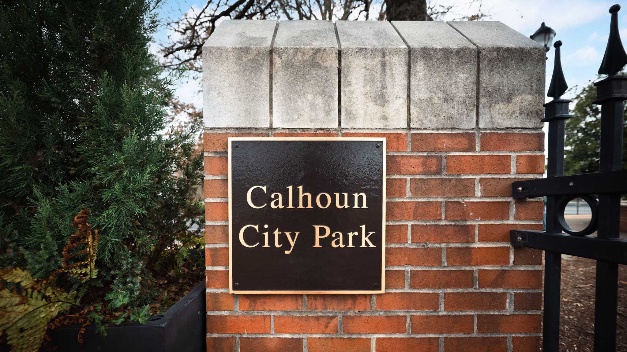 aerial shot of downtown calhoun