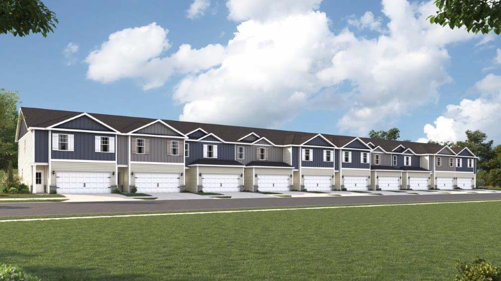 Rendering of two story ten unit townhome building with hardie siding