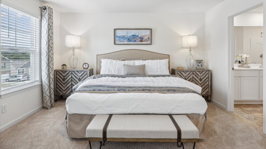 Primary bedroom with private attached bathroom and walk-in closet