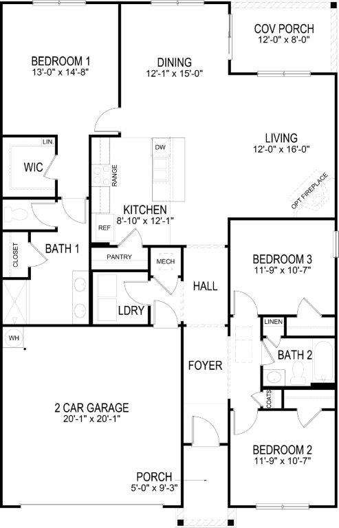 Aria floor plan with 3 bedrooms and large livingroom