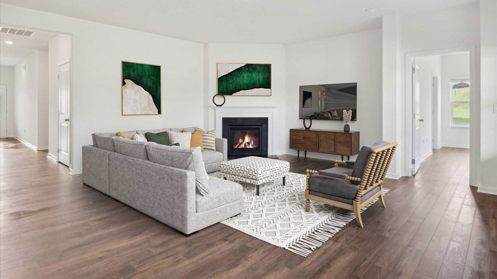 Open concept living, dining, and kitchen space