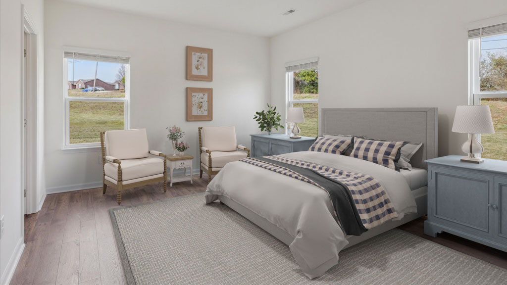 Primary bedroom with private attached bathroom and walk-in closet