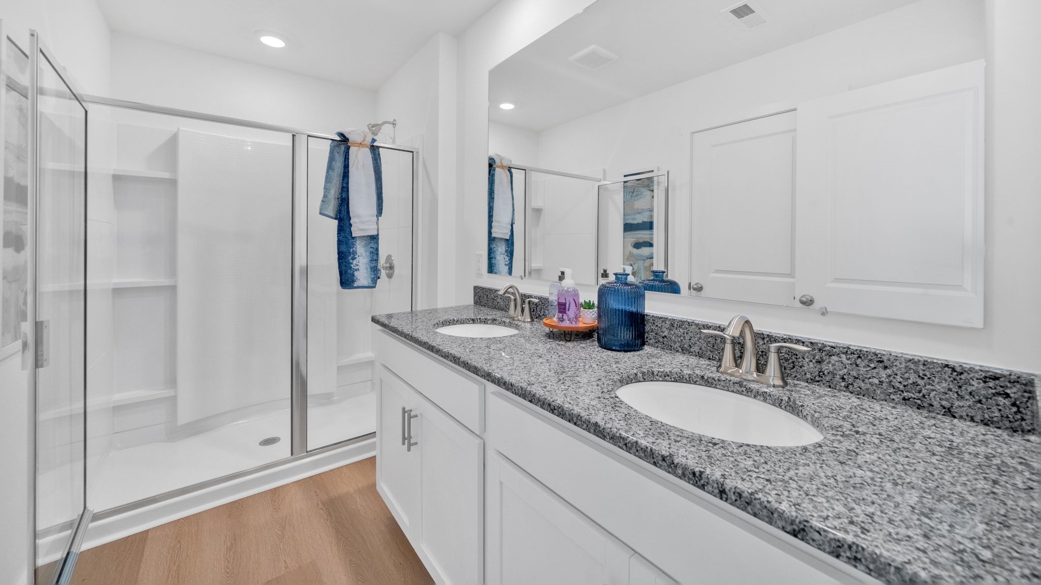 Bathroom with combination shower and bathtub