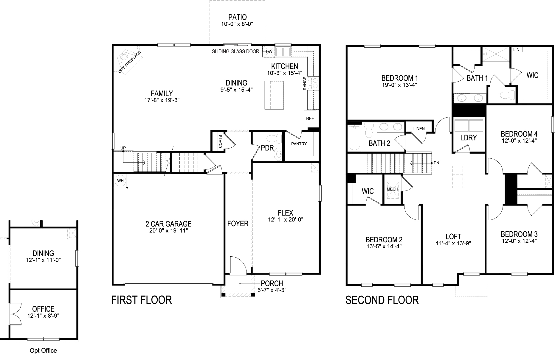 Hanover floor plan with 2 stories and 4 bedrooms and open living room