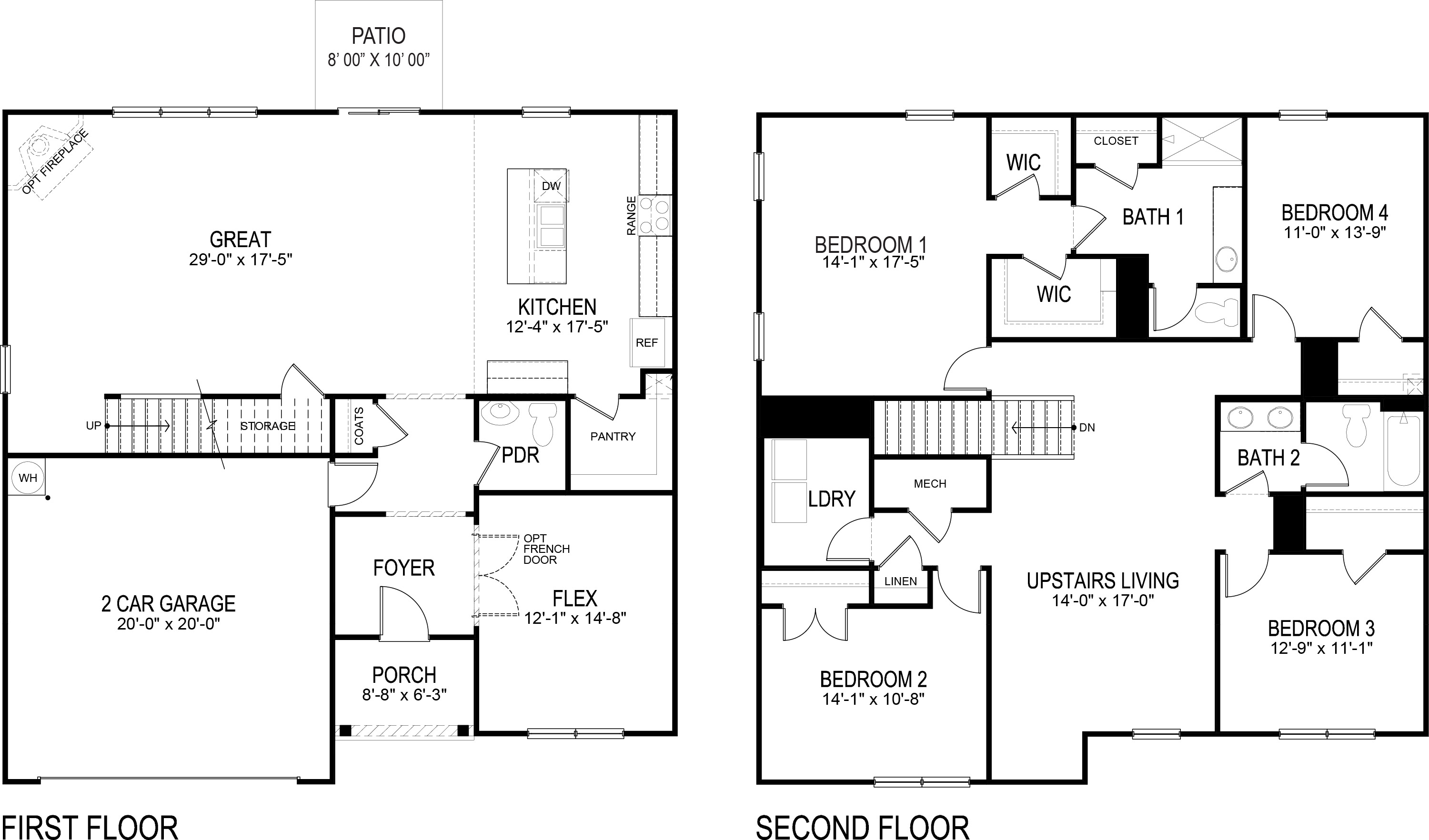 Green floorplan two story home with four bedrooms and two and a half baths