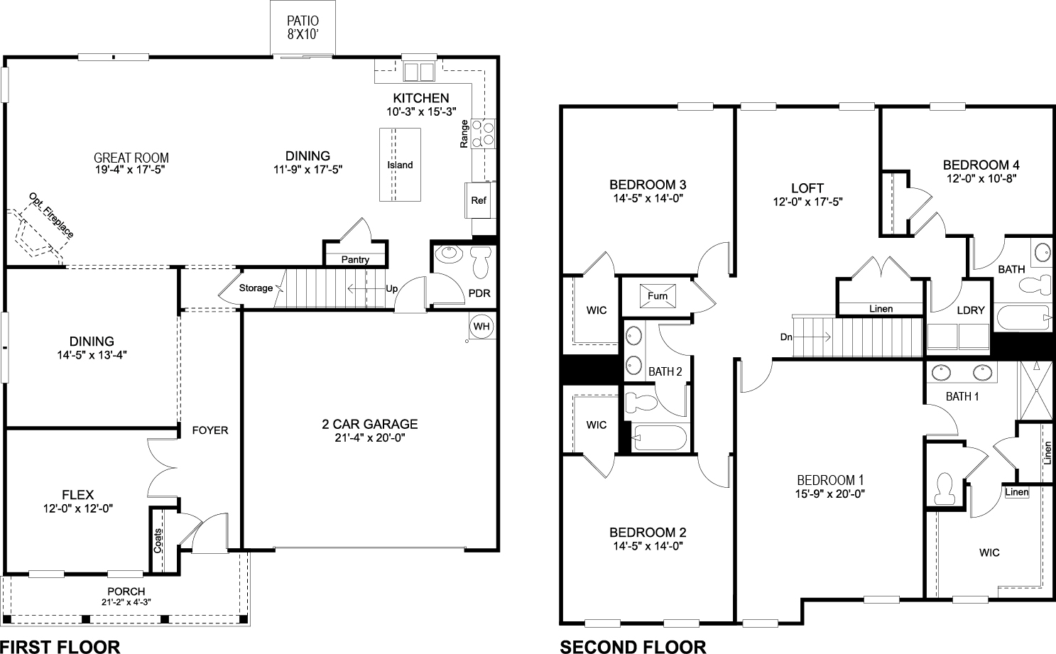 Richland floor plan with 2 stories and 4 bedrooms and open living room