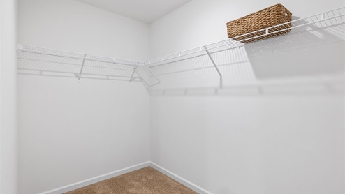 Large walk-in closet off of primary bathroom with wire shelving