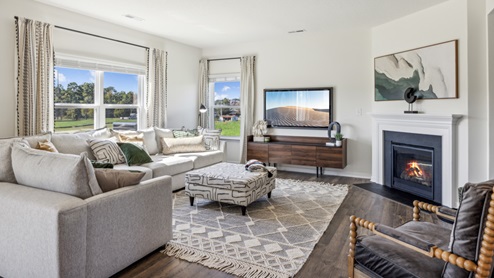 open concept living room with fireplace