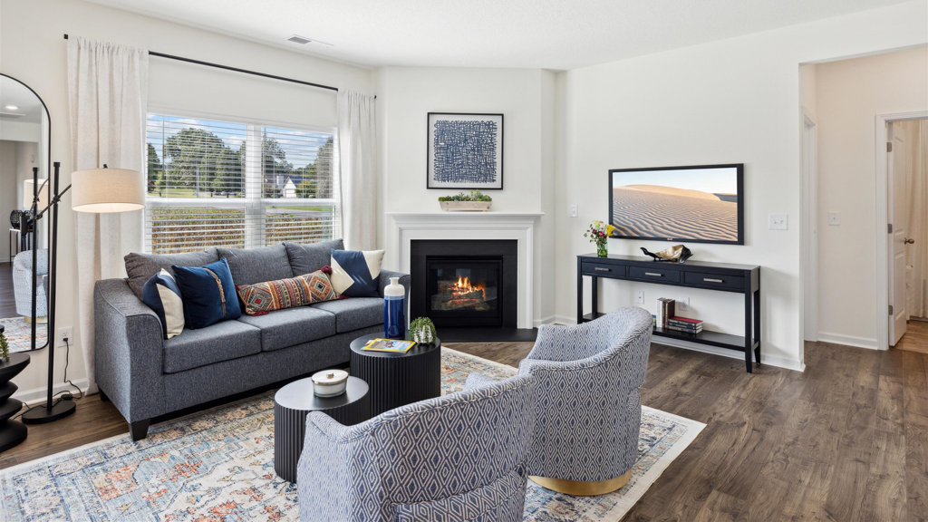 Open concept living, dining, and kitchen space