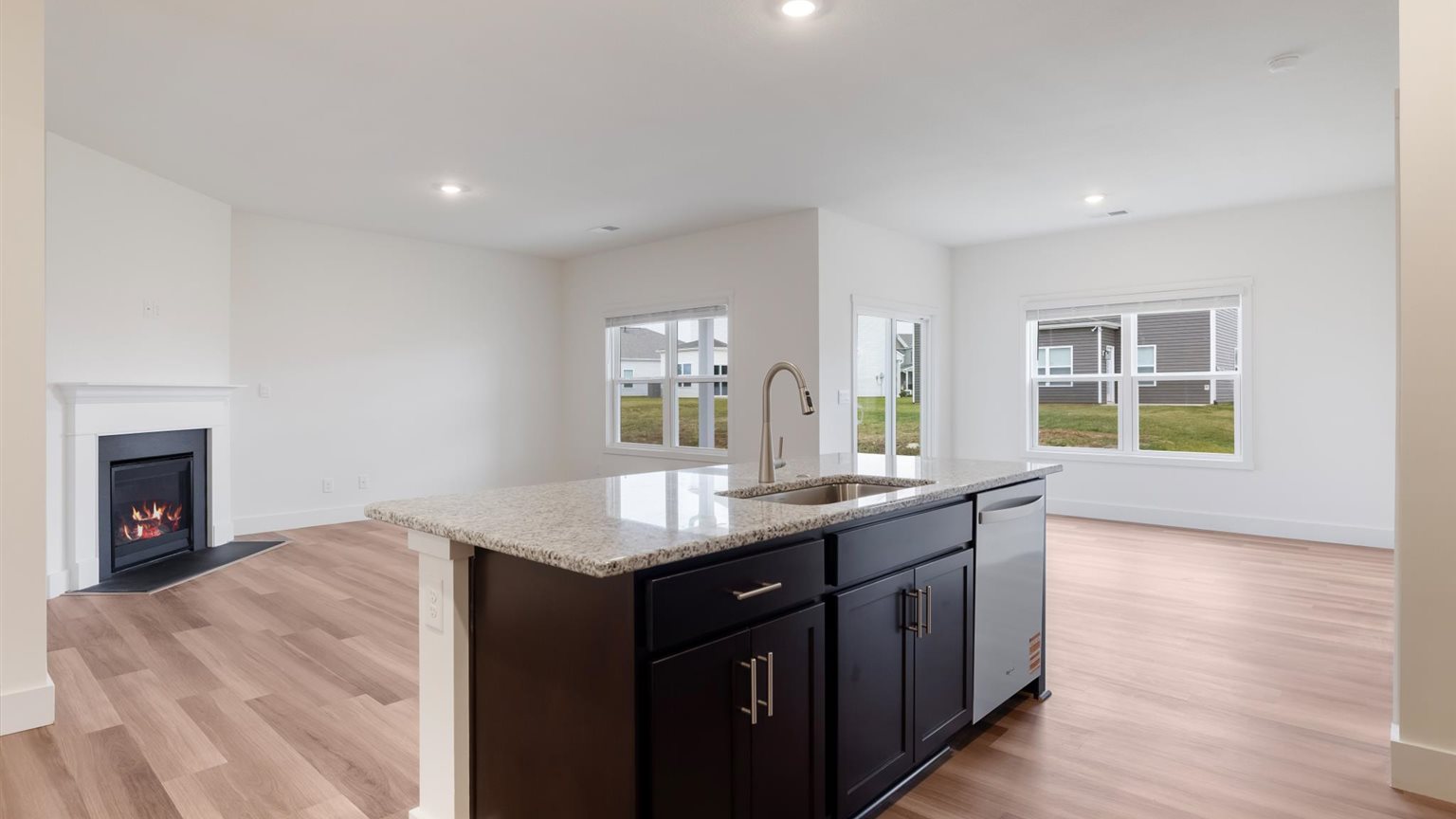 Spacious open kitchen overlooking  living space