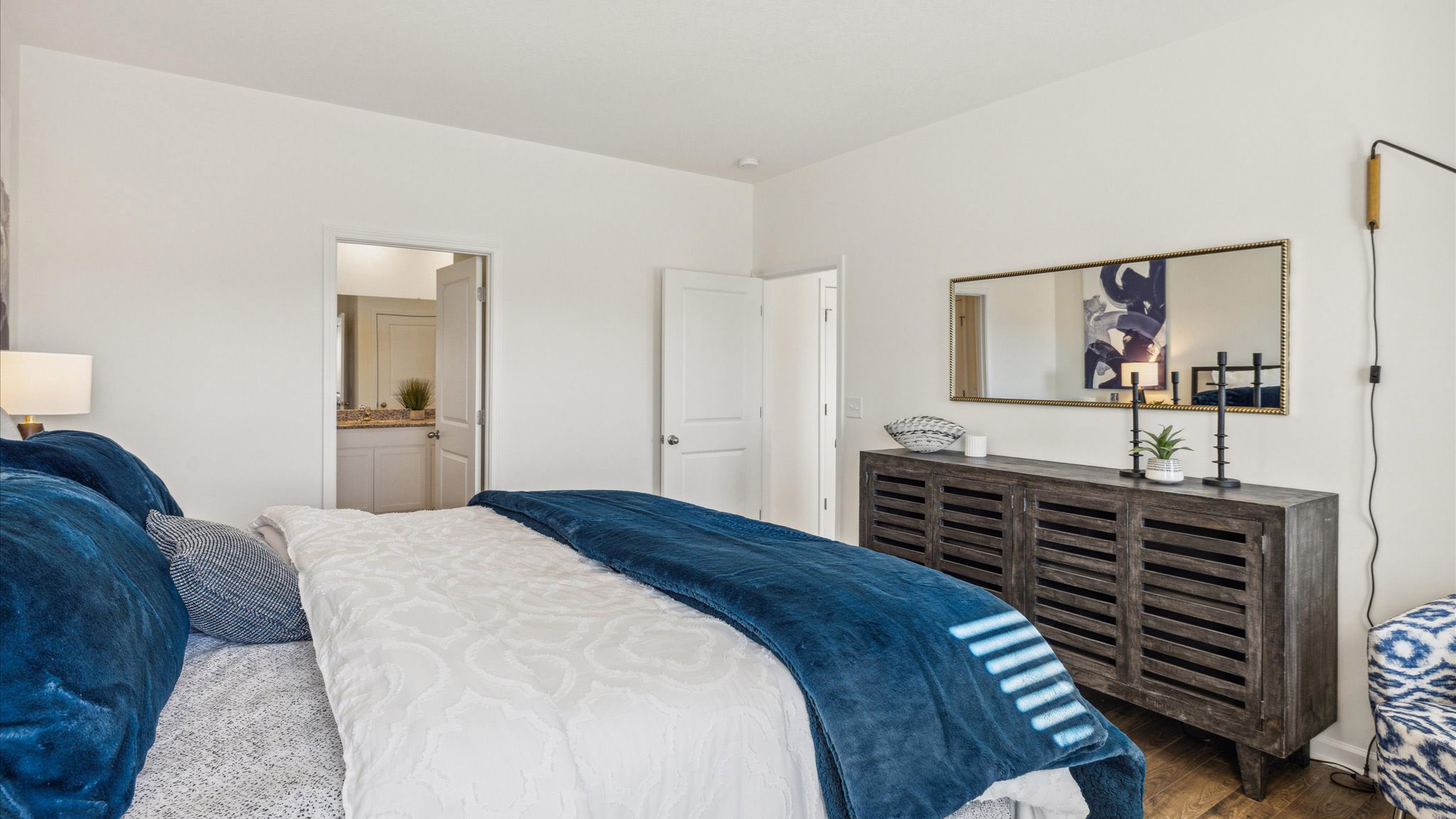 Primary bedroom with a primary bathroom.