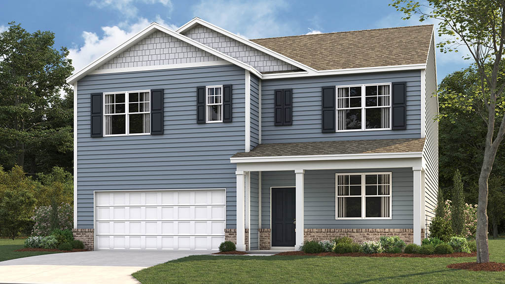 Exterior rendering of two story modern farmhouse style home