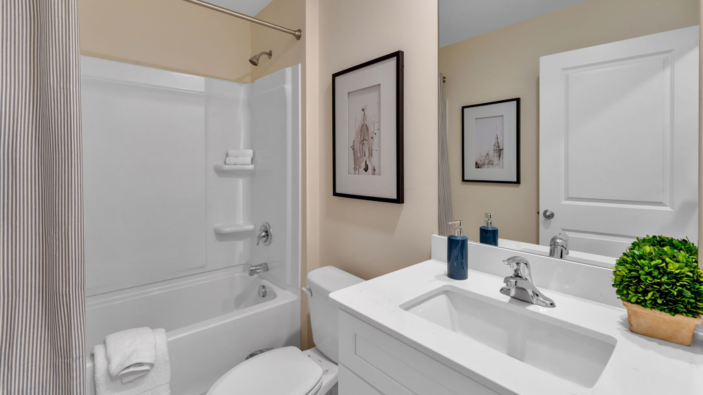 Bathroom with combination shower and bathtub