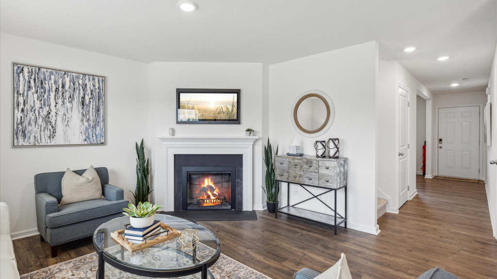 Open concept living, dining, and kitchen space