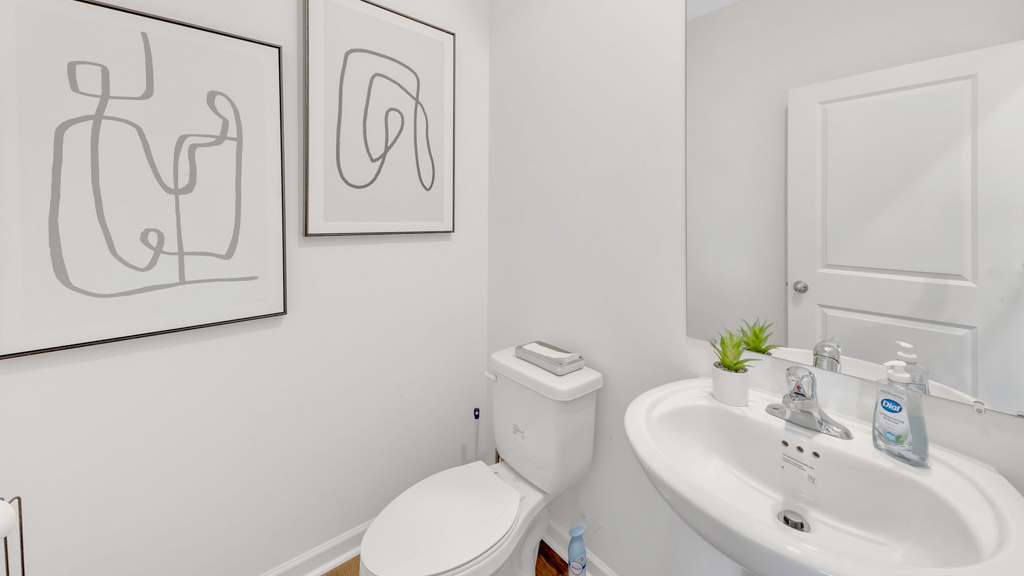 Downstairs guest half bathroom with pedestal sink