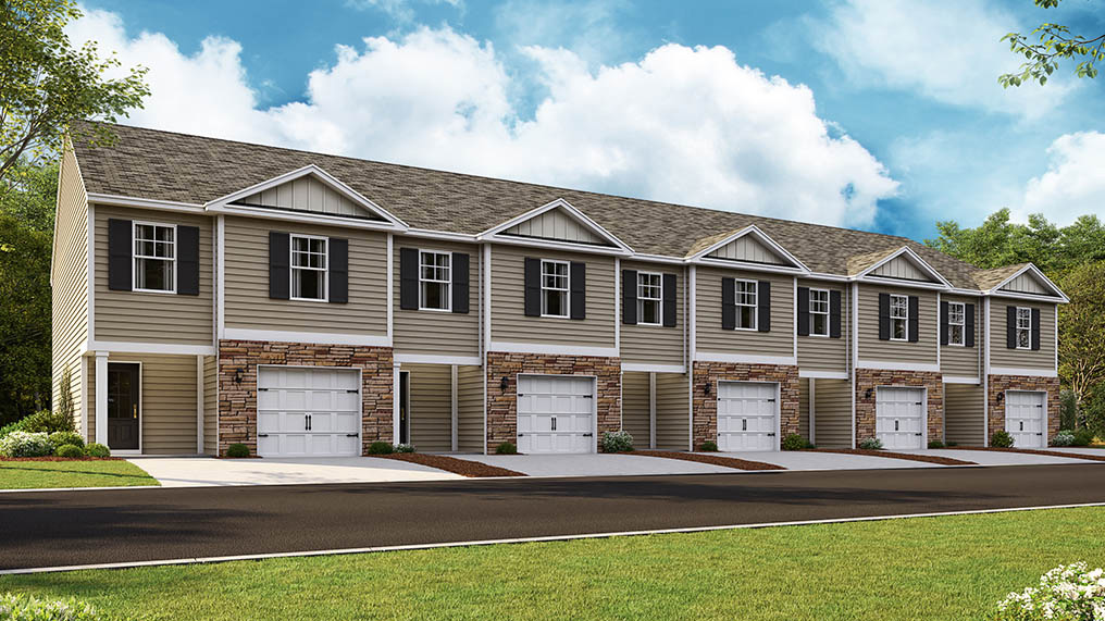 Exterior rendering of two story modern brick town home