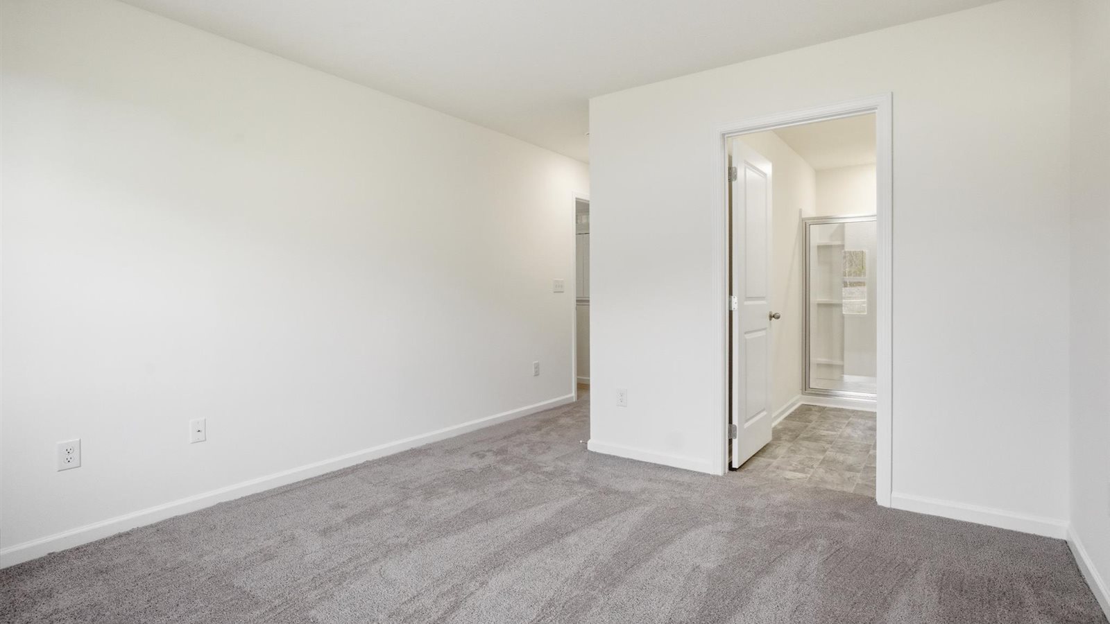 Primary bedroom with plush carpet floors and double light allowing windows