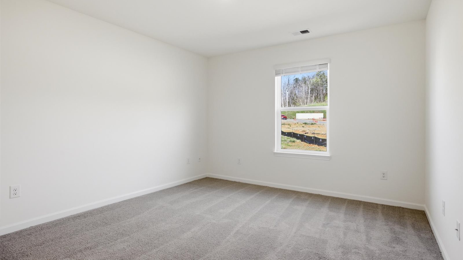 Primary bedroom with plush carpet floors and double light allowing windows