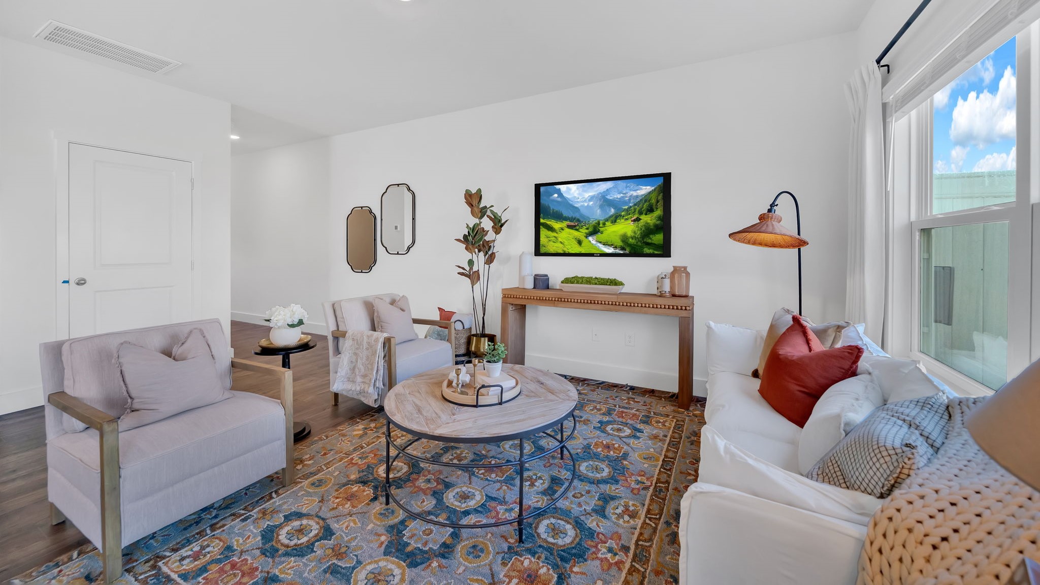 Open concept kitchen, living, and dining room space