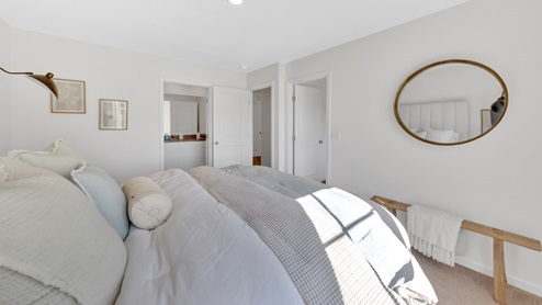 primary bedroom with capret and white walls