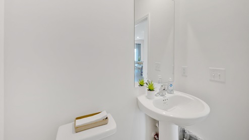 hall bathroom with white pedestal sink