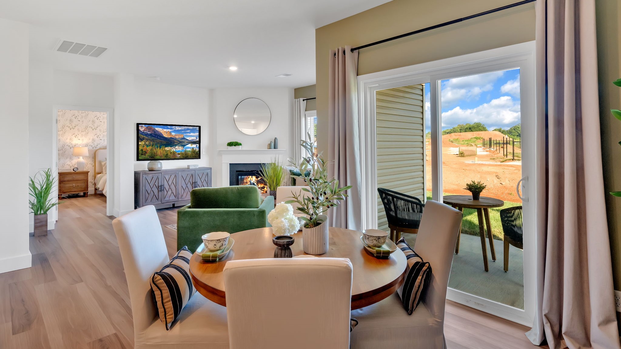 Open concept kitchen, living, family, and dining room space