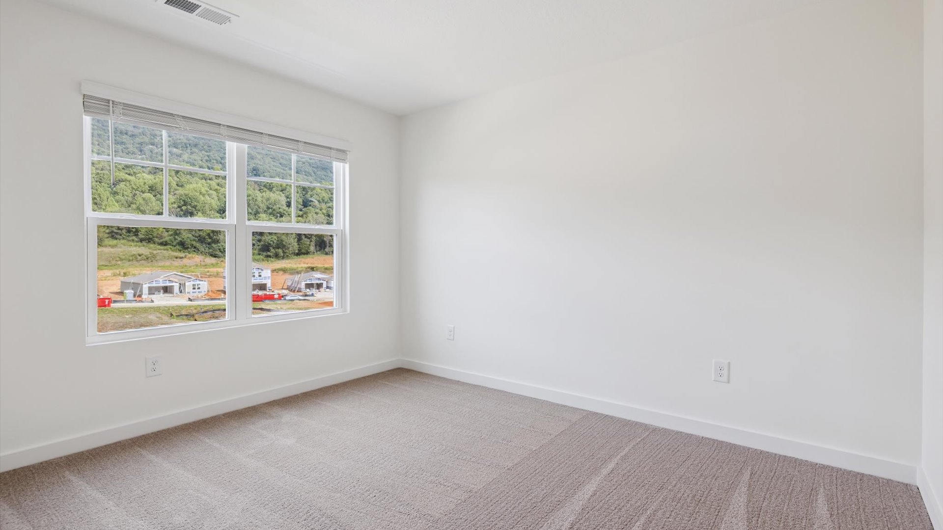 Primary bedroom with plush carpet floors and double light allowing windows