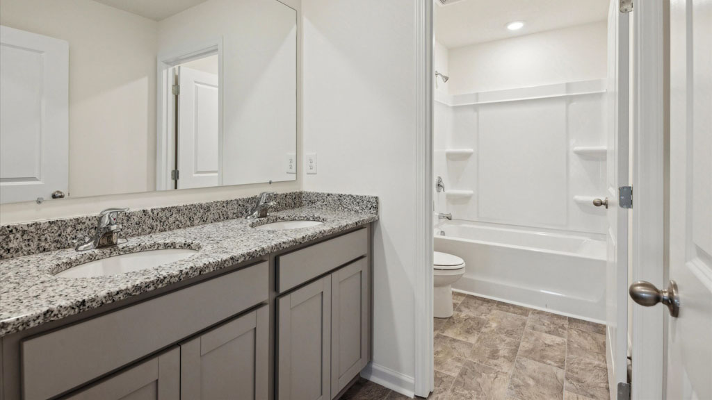 Bathroom with combination shower and bathtub