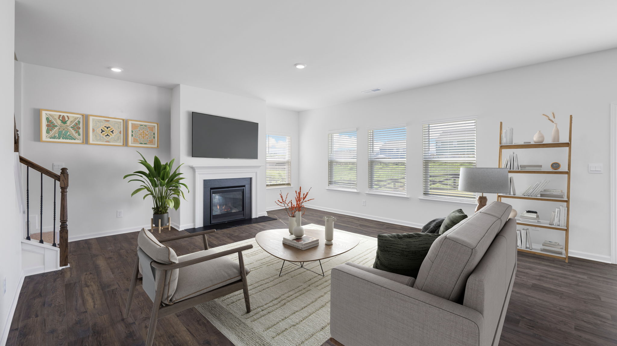 Open concept living, dining, and kitchen space