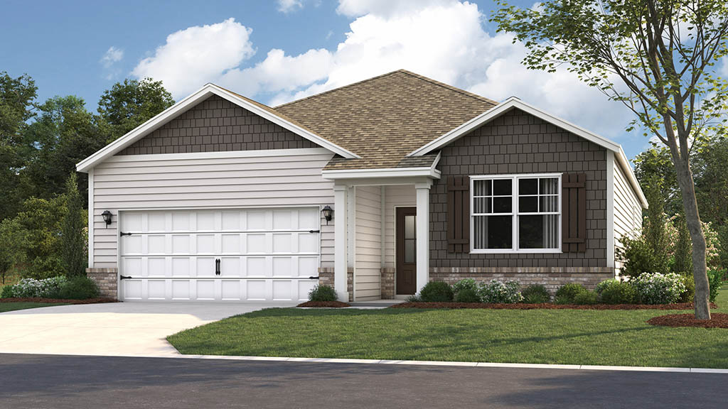 Price's Point - Aria Plan By D.R. Horton 1-story, 2-car garage, 3-bedroom, 2-bath rendering grass front