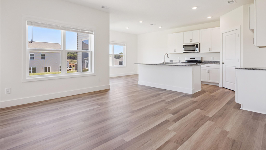 Open concept kitchen, living, family, and dining room space