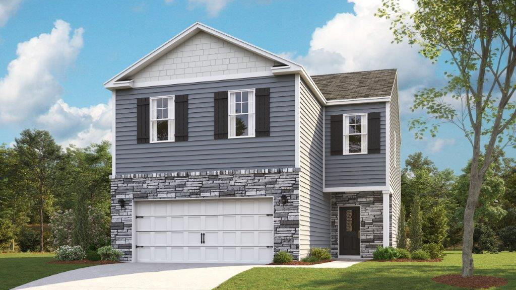 Exterior rendering of two story modern farmhouse style home