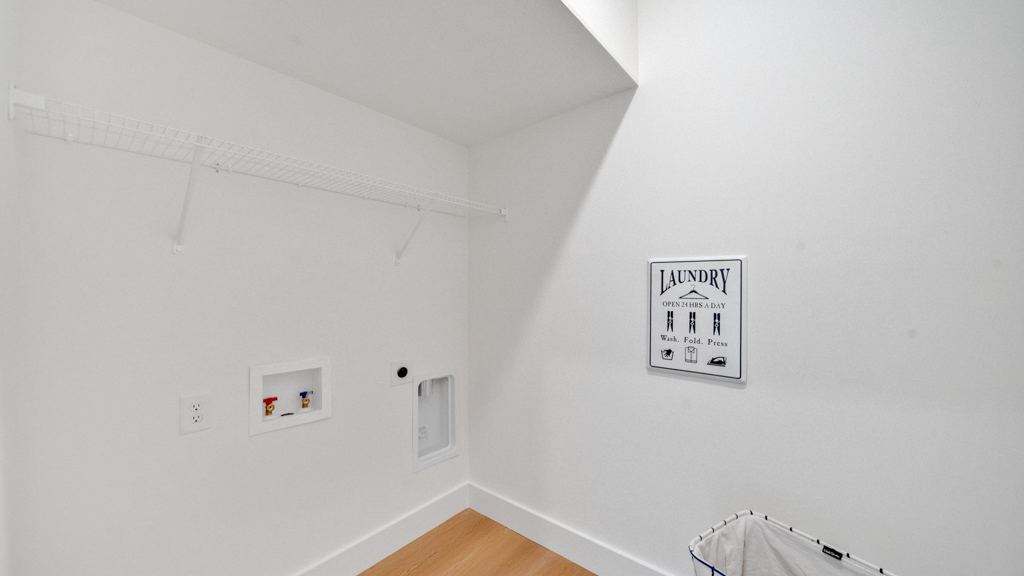 Price's Point utility laundry smartly designed with overhead organized storage, a drop zone, with new washer, dryer included