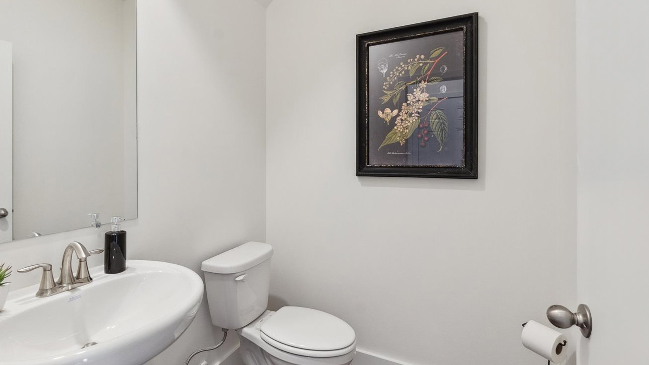 Downstairs guest half bathroom with pedestal sink