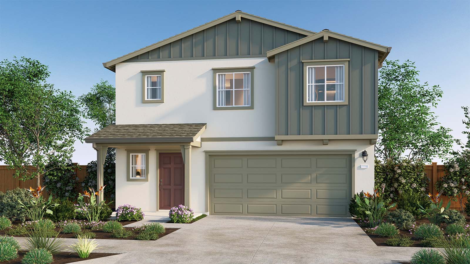 The Crossings Muir Plan Farmhouse Elevation Exterior Rendering