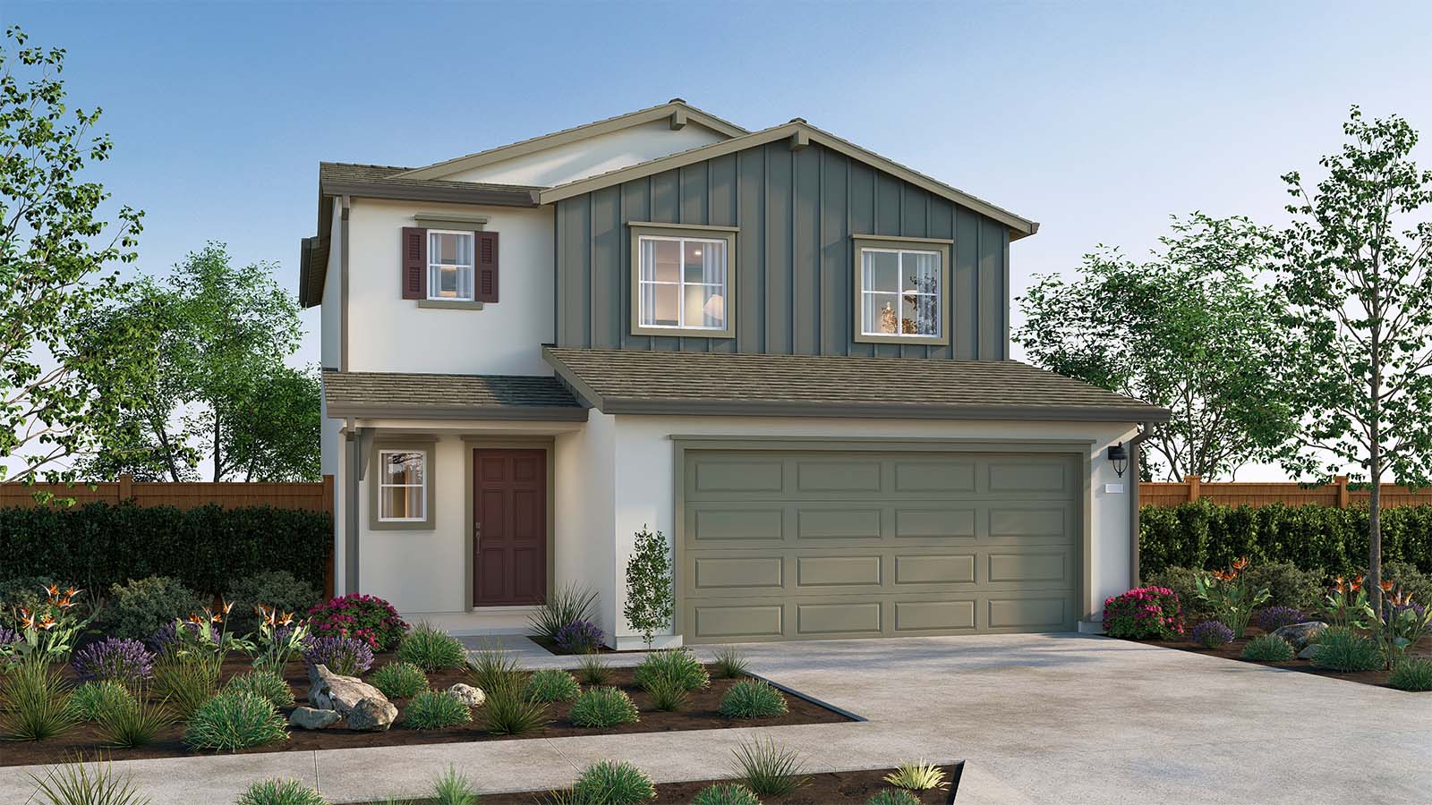 The Crossings Sierra Plan Farmhouse Elevation Exterior Rendering