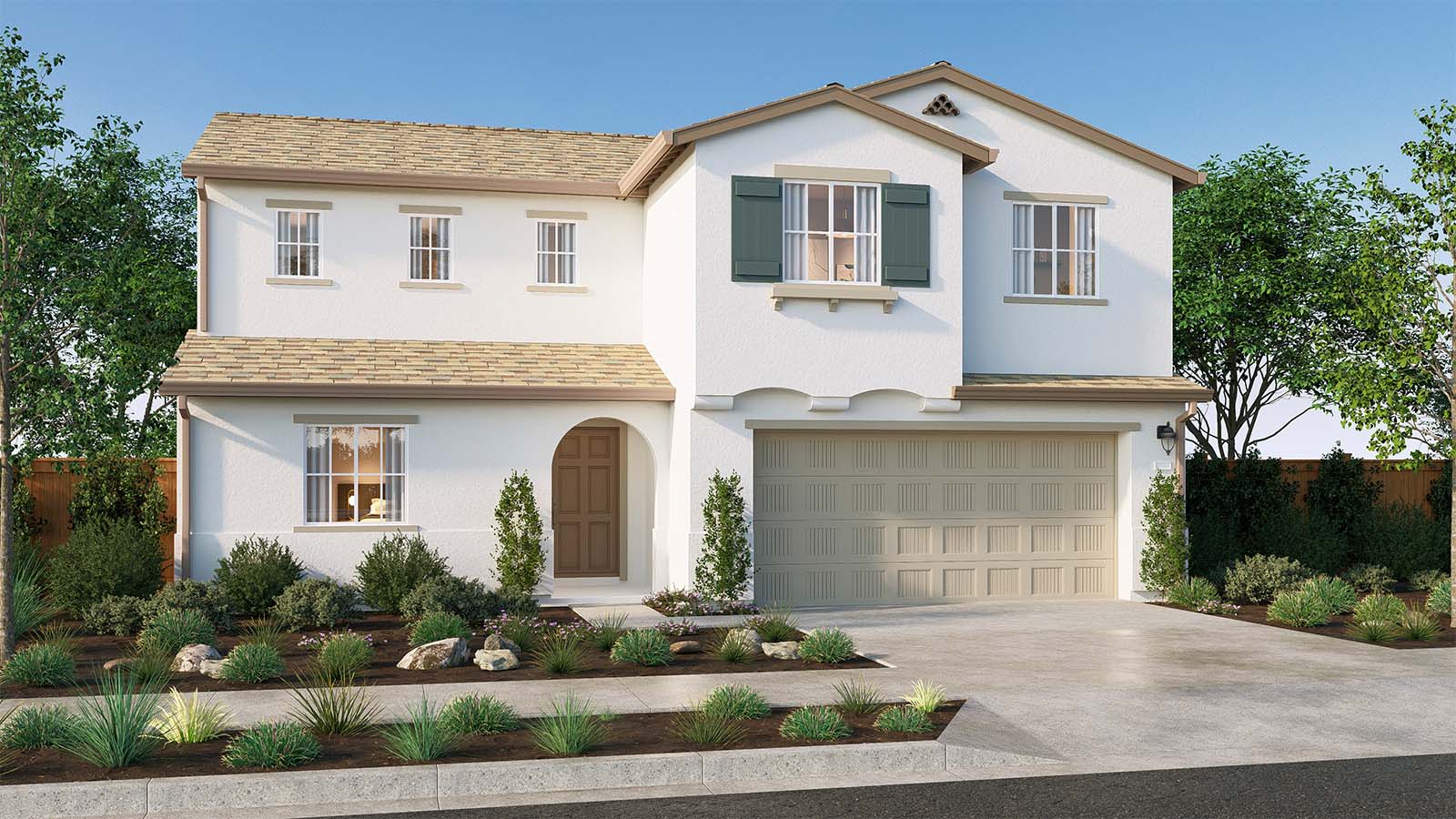 The Crossings Cypress Plan Spanish Elevation Exterior Rendering