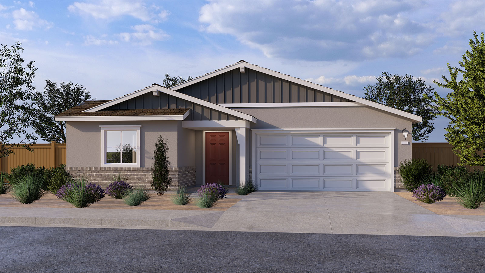 Alpine at Villa Ticino Plan 1 2 Car Garage Exterior Farmhouse Elevation