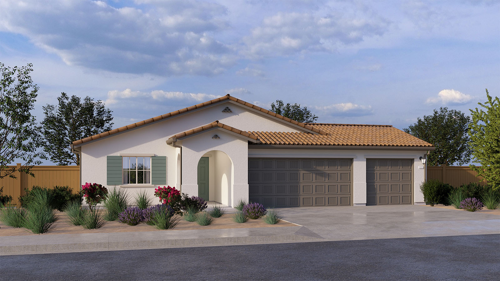 Harvest Hills Redwood Plan 3 Car Garage Spanish Elevation Exterior