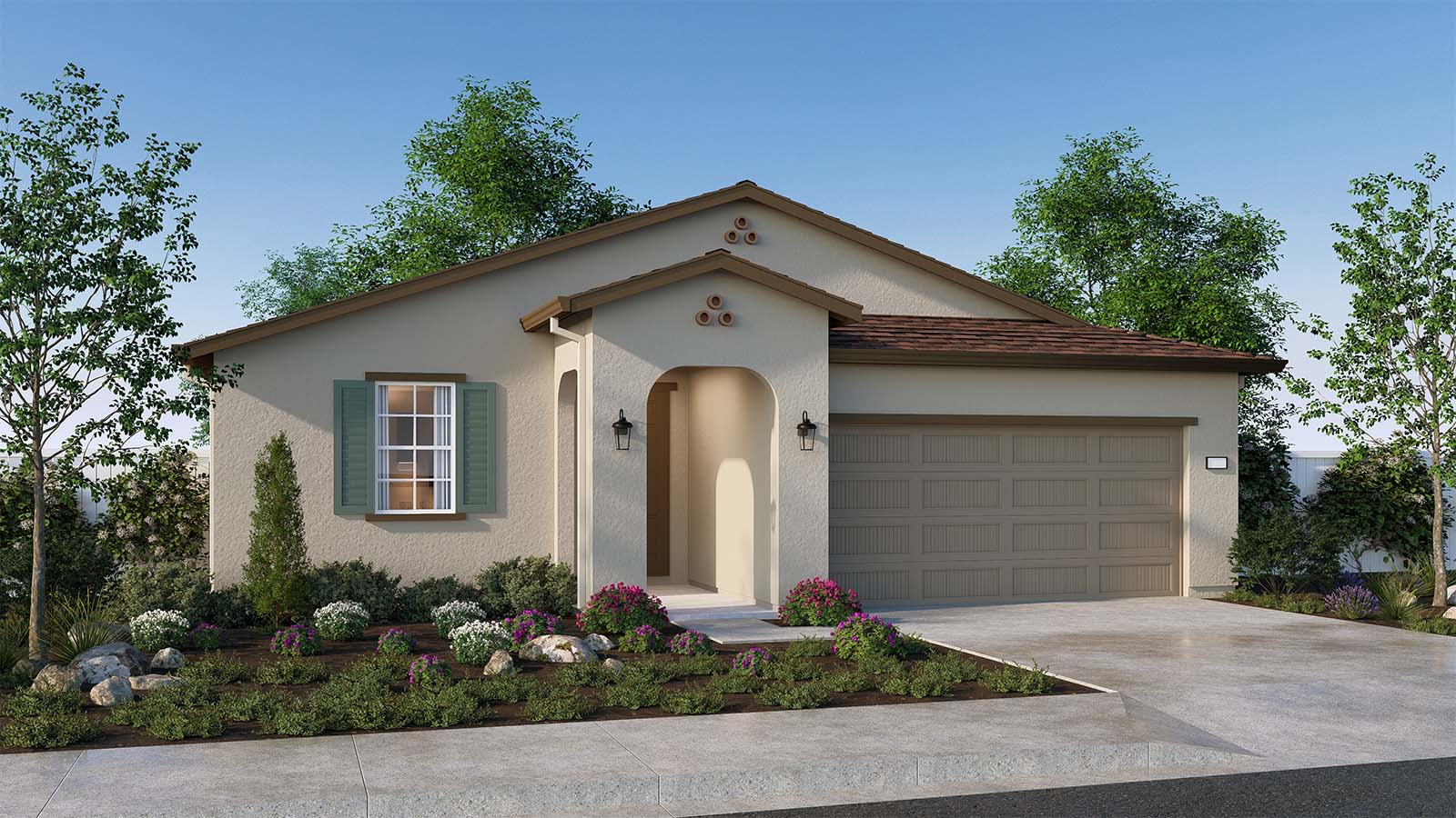 Fairview Corners Redwood Plan Spanish Elevation C Exterior Rendering