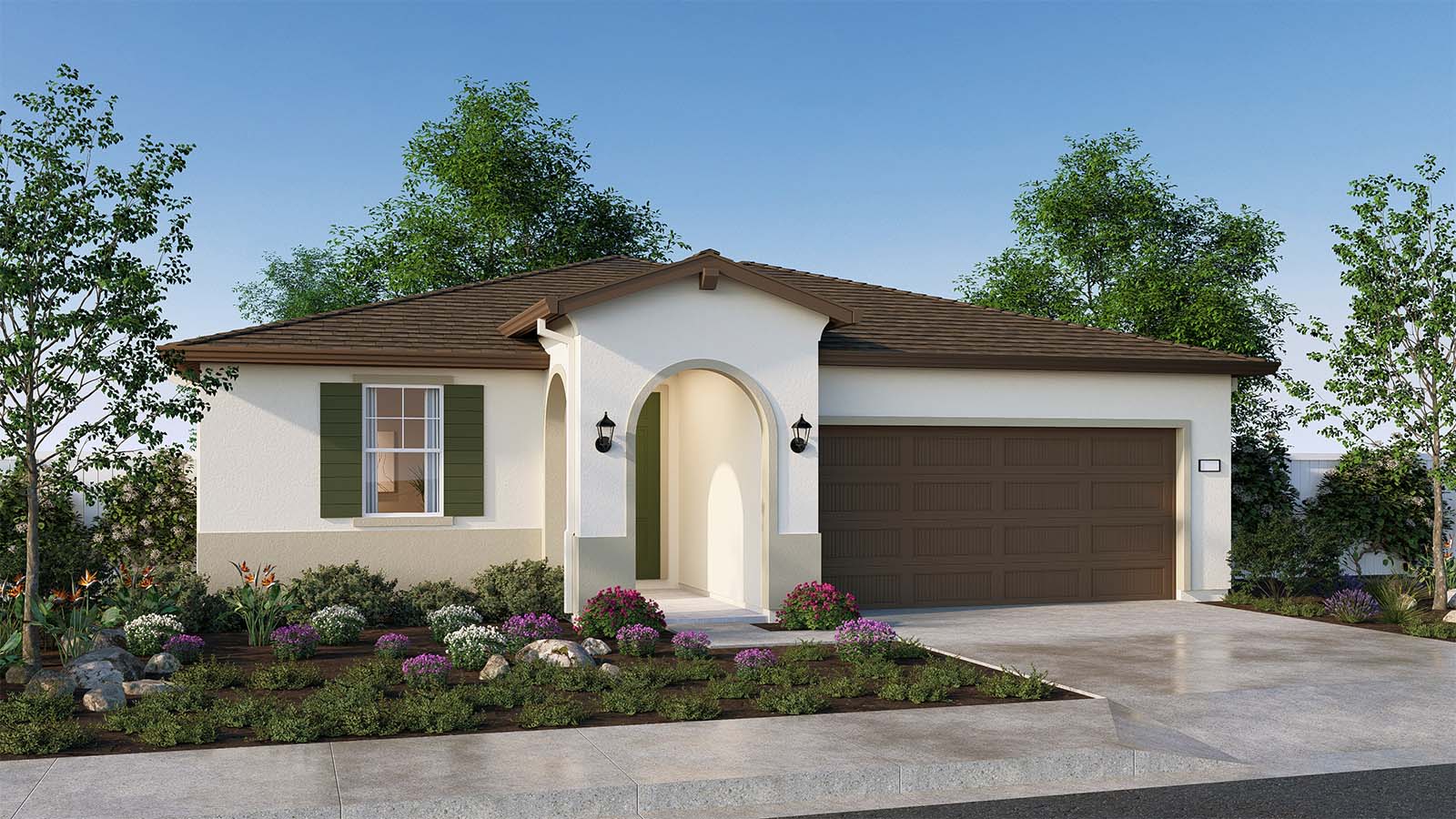 Fairview Corners Redwood Plan Spanish Elevation B Exterior Rendering