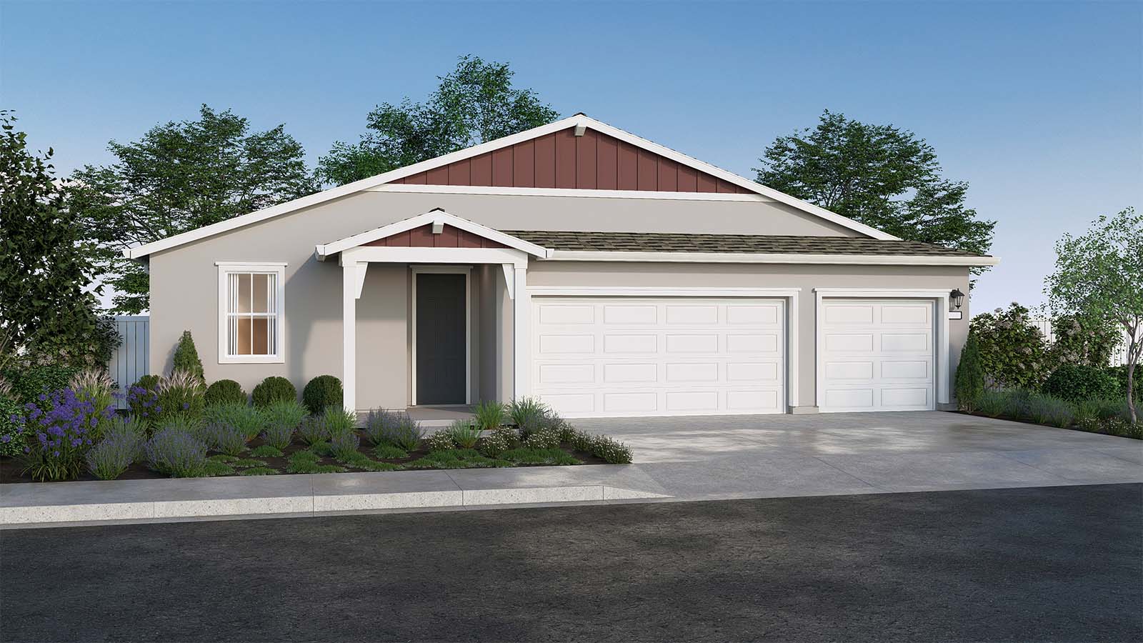 Clover at Santana Ranch Sequoia Plan Farmhouse Elevation Exterior Rendering