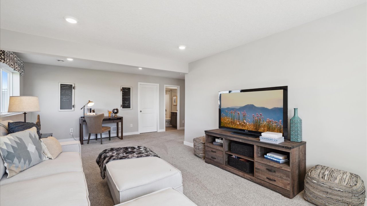 Living space in lookout-style basement.
