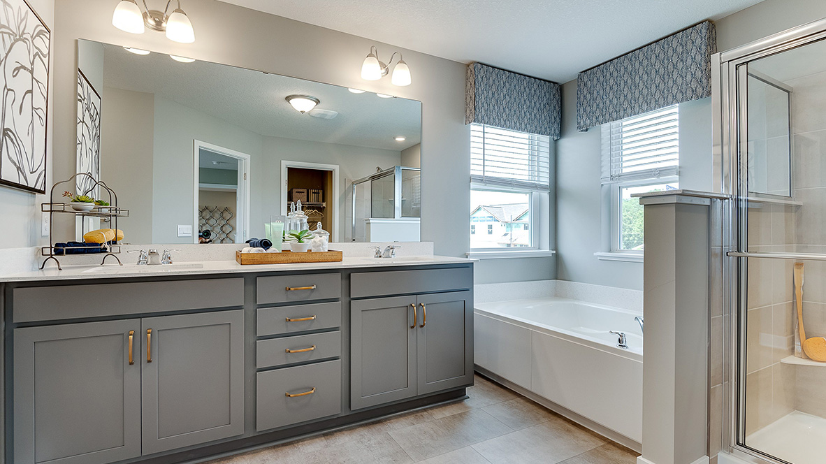 Bedroom suite's private bathroom with separate soaking tub and shower.